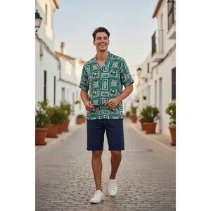 NWT Original Penguin Tahitian Tide Men's EcoVero Camp Shirt Size S MSRP $98